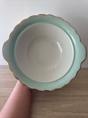 Vintage James Kent Old Foley Serving Bowl Mint Teal Green Scalloped 10”
